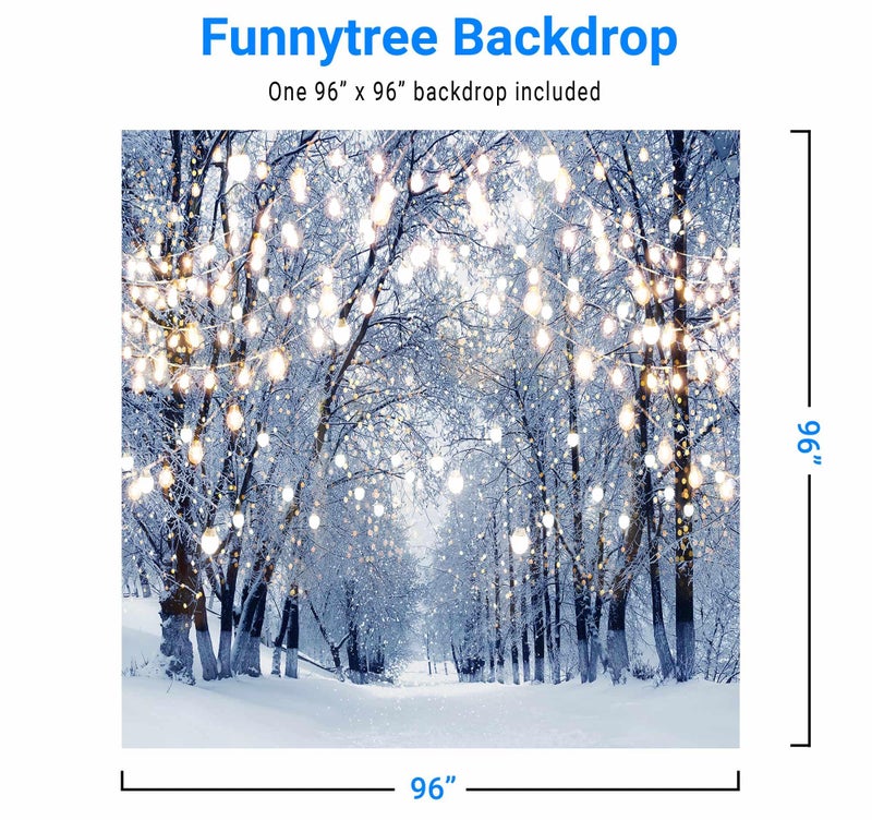 Funnytree 8x8ft Winter Scene Backdrop Wonderland Snowflake Photography Background Bokeh Glitter White Snow Forest Christmas Party Decoration Tree Landscape Kids Photobooth Photo Studio Props - Image 3